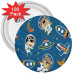 Seamless Pattern Funny Astronaut Outer Space Transportation 3  Buttons (100 pack)  Front