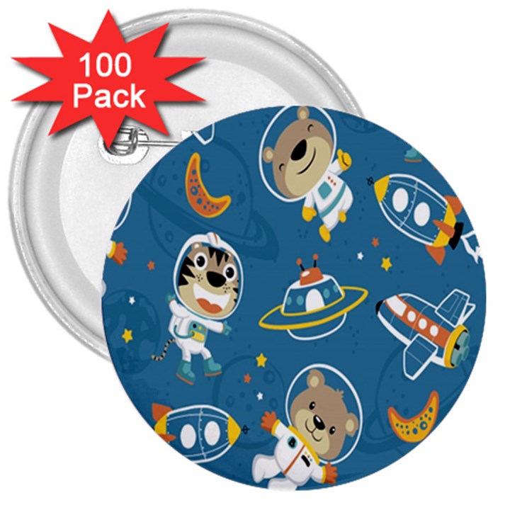 Seamless Pattern Funny Astronaut Outer Space Transportation 3  Buttons (100 pack) 