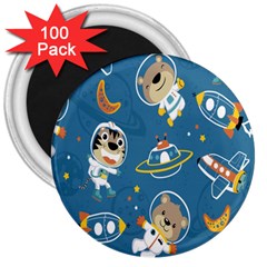 Seamless Pattern Funny Astronaut Outer Space Transportation 3  Magnets (100 Pack) by Semog4