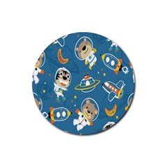 Seamless Pattern Funny Astronaut Outer Space Transportation Rubber Coaster (round) by Semog4