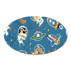 Seamless Pattern Funny Astronaut Outer Space Transportation Oval Magnet by Semog4