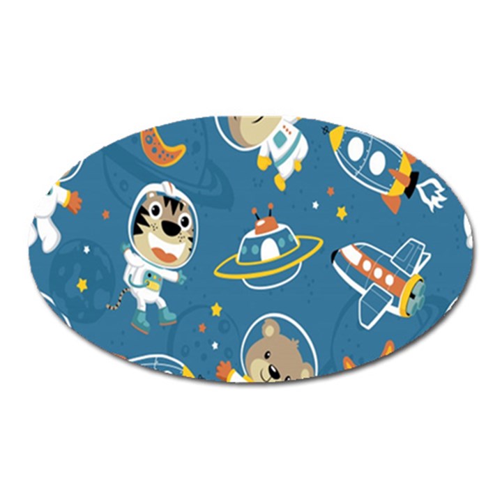 Seamless Pattern Funny Astronaut Outer Space Transportation Oval Magnet