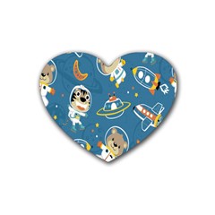 Seamless Pattern Funny Astronaut Outer Space Transportation Rubber Coaster (heart) by Semog4