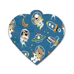 Seamless Pattern Funny Astronaut Outer Space Transportation Dog Tag Heart (one Side) by Semog4