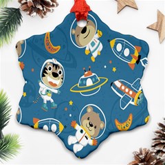 Seamless Pattern Funny Astronaut Outer Space Transportation Ornament (snowflake)