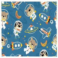 Seamless Pattern Funny Astronaut Outer Space Transportation Wooden Puzzle Square by Semog4