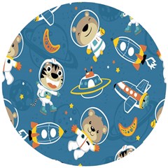 Seamless Pattern Funny Astronaut Outer Space Transportation Wooden Puzzle Round by Semog4