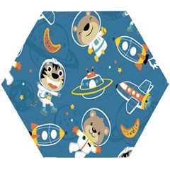 Seamless Pattern Funny Astronaut Outer Space Transportation Wooden Puzzle Hexagon by Semog4