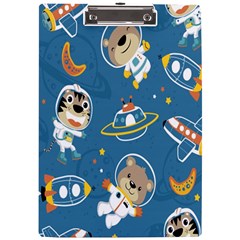 Seamless Pattern Funny Astronaut Outer Space Transportation A4 Acrylic Clipboard by Semog4