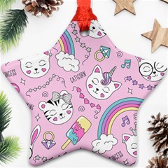 Beautiful Cute Animals Pattern Pink Ornament (star)