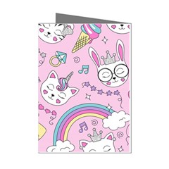 Beautiful Cute Animals Pattern Pink Mini Greeting Cards (pkg Of 8)