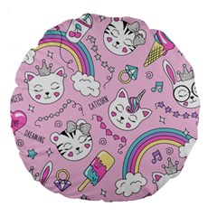 Beautiful Cute Animals Pattern Pink Large 18  Premium Round Cushions by Semog4