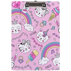 Beautiful Cute Animals Pattern Pink A4 Acrylic Clipboard by Semog4