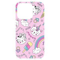 Beautiful Cute Animals Pattern Pink Iphone 14 Pro Black Uv Print Case