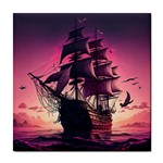 Ship Pirate Adventure Landscape Ocean Sun Heaven Tile Coaster Front