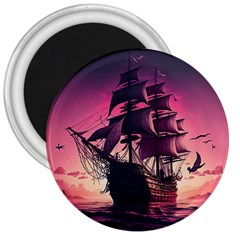 Ship Pirate Adventure Landscape Ocean Sun Heaven 3  Magnets