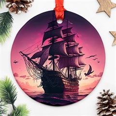 Ship Pirate Adventure Landscape Ocean Sun Heaven Ornament (Round)