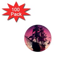 Ship Pirate Adventure Landscape Ocean Sun Heaven 1  Mini Magnets (100 pack) 