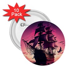 Ship Pirate Adventure Landscape Ocean Sun Heaven 2.25  Buttons (10 pack) 