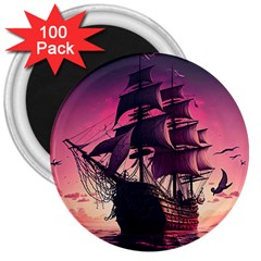 Ship Pirate Adventure Landscape Ocean Sun Heaven 3  Magnets (100 pack)