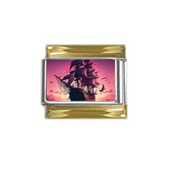 Ship Pirate Adventure Landscape Ocean Sun Heaven Gold Trim Italian Charm (9mm)