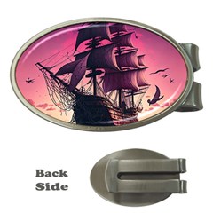 Ship Pirate Adventure Landscape Ocean Sun Heaven Money Clips (Oval) 