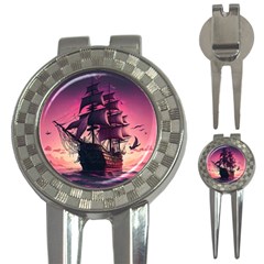 Ship Pirate Adventure Landscape Ocean Sun Heaven 3-in-1 Golf Divots