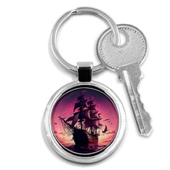 Ship Pirate Adventure Landscape Ocean Sun Heaven Key Chain (Round)