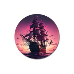 Ship Pirate Adventure Landscape Ocean Sun Heaven Magnet 3  (Round)