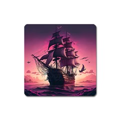 Ship Pirate Adventure Landscape Ocean Sun Heaven Square Magnet