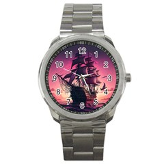 Ship Pirate Adventure Landscape Ocean Sun Heaven Sport Metal Watch