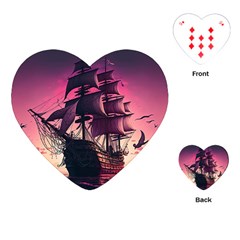 Ship Pirate Adventure Landscape Ocean Sun Heaven Playing Cards Single Design (Heart)