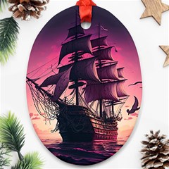 Ship Pirate Adventure Landscape Ocean Sun Heaven Oval Ornament (Two Sides)