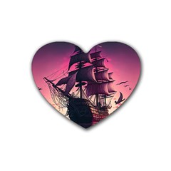 Ship Pirate Adventure Landscape Ocean Sun Heaven Rubber Coaster (Heart)