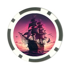 Ship Pirate Adventure Landscape Ocean Sun Heaven Poker Chip Card Guard