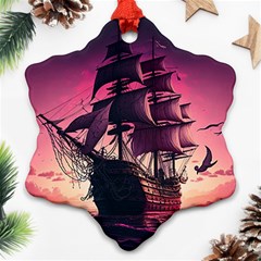 Ship Pirate Adventure Landscape Ocean Sun Heaven Ornament (Snowflake)