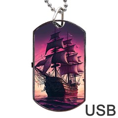 Ship Pirate Adventure Landscape Ocean Sun Heaven Dog Tag USB Flash (Two Sides)