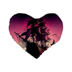 Ship Pirate Adventure Landscape Ocean Sun Heaven Standard 16  Premium Heart Shape Cushions