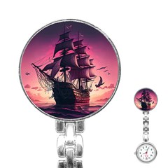 Ship Pirate Adventure Landscape Ocean Sun Heaven Stainless Steel Nurses Watch