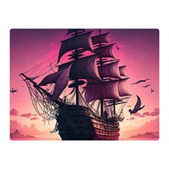 Ship Pirate Adventure Landscape Ocean Sun Heaven Two Sides Premium Plush Fleece Blanket (Mini)