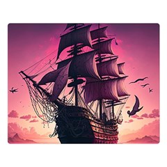 Ship Pirate Adventure Landscape Ocean Sun Heaven Two Sides Premium Plush Fleece Blanket (Large)