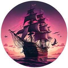 Ship Pirate Adventure Landscape Ocean Sun Heaven Wooden Puzzle Round