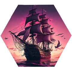 Ship Pirate Adventure Landscape Ocean Sun Heaven Wooden Puzzle Hexagon