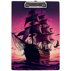 Ship Pirate Adventure Landscape Ocean Sun Heaven A4 Acrylic Clipboard