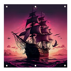 Ship Pirate Adventure Landscape Ocean Sun Heaven Banner and Sign 4  x 4 