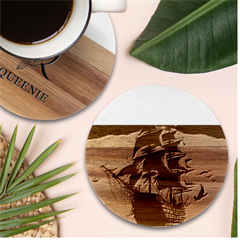 Ship Pirate Adventure Landscape Ocean Sun Heaven Marble Wood Coaster (Round)