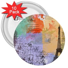 Scrapbook Paris Vintage France 3  Buttons (10 Pack)  by Salman4z