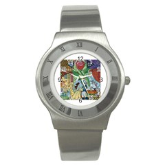 Stained Glass Rose Flower Stainless Steel Watch by Salman4z