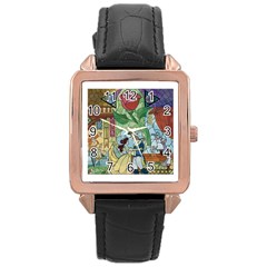 Stained Glass Rose Flower Rose Gold Leather Watch  by Salman4z