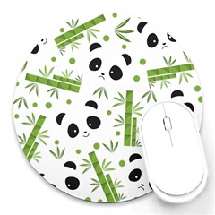 Giant Panda Bear Green Bamboo Round Mousepad by Salman4z